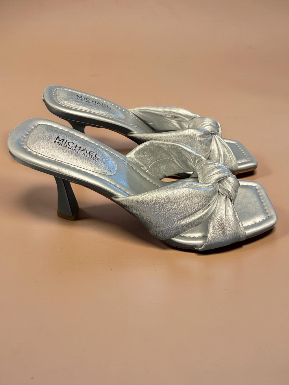 Michael Kors NEW Metallic Silver Knotted Heel Sandals